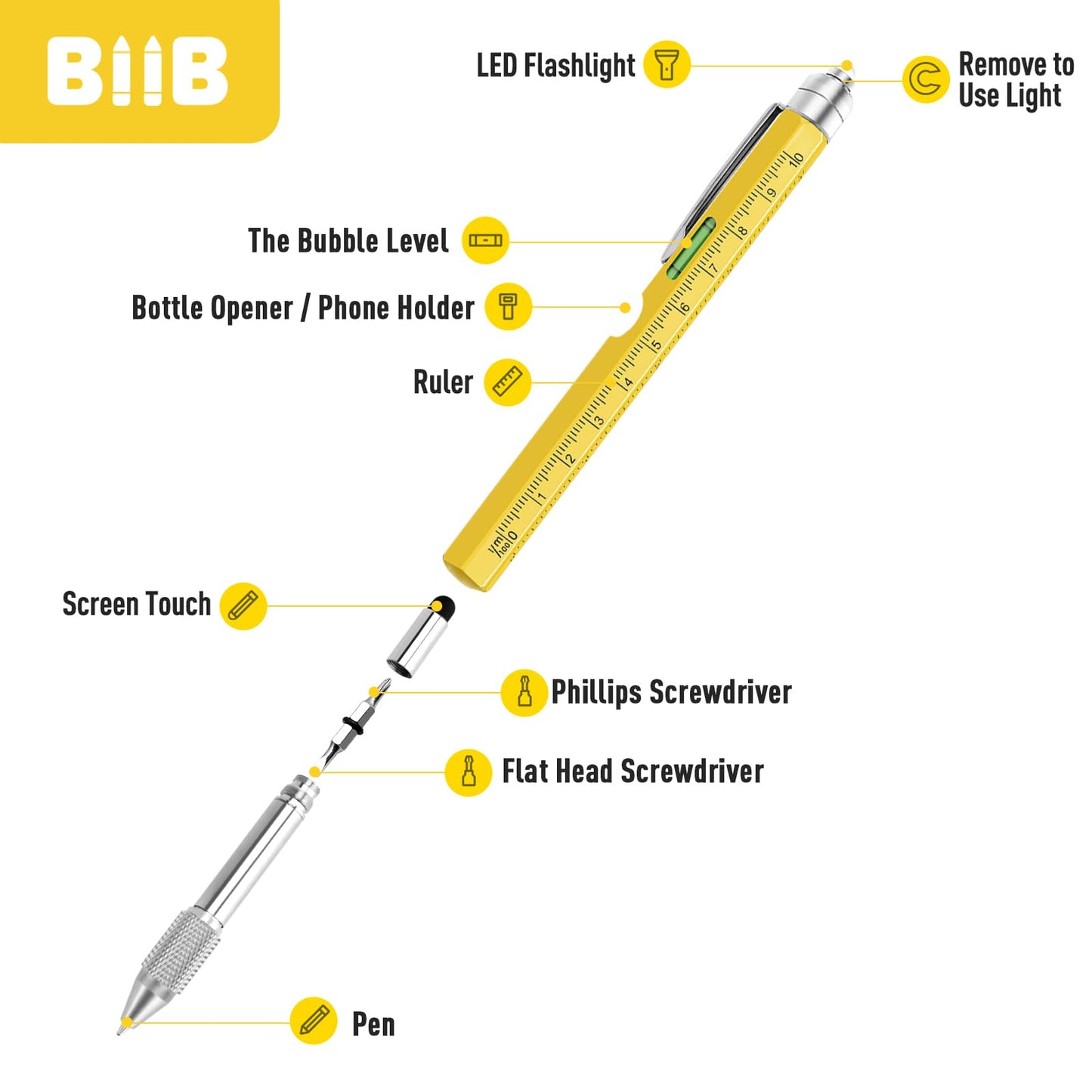 BIIB Fathers Day Gift for Husband Dad, 9 in 1 Multitool Pen Gifts for Men, Personalized Fathers Day Gift Idea for Grandpa, Anniversary Birthday Graduation Gifts for Men Him, Tools Cool Gadgets