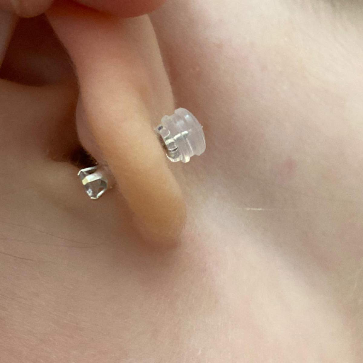 Silicone Earring Backs Replacement | Comfortable Rubber Earring Backings for Stud | Clear Plastic Soft Flat Earing Backs Secure Safety Locking (1 Pair 14K White Gold)