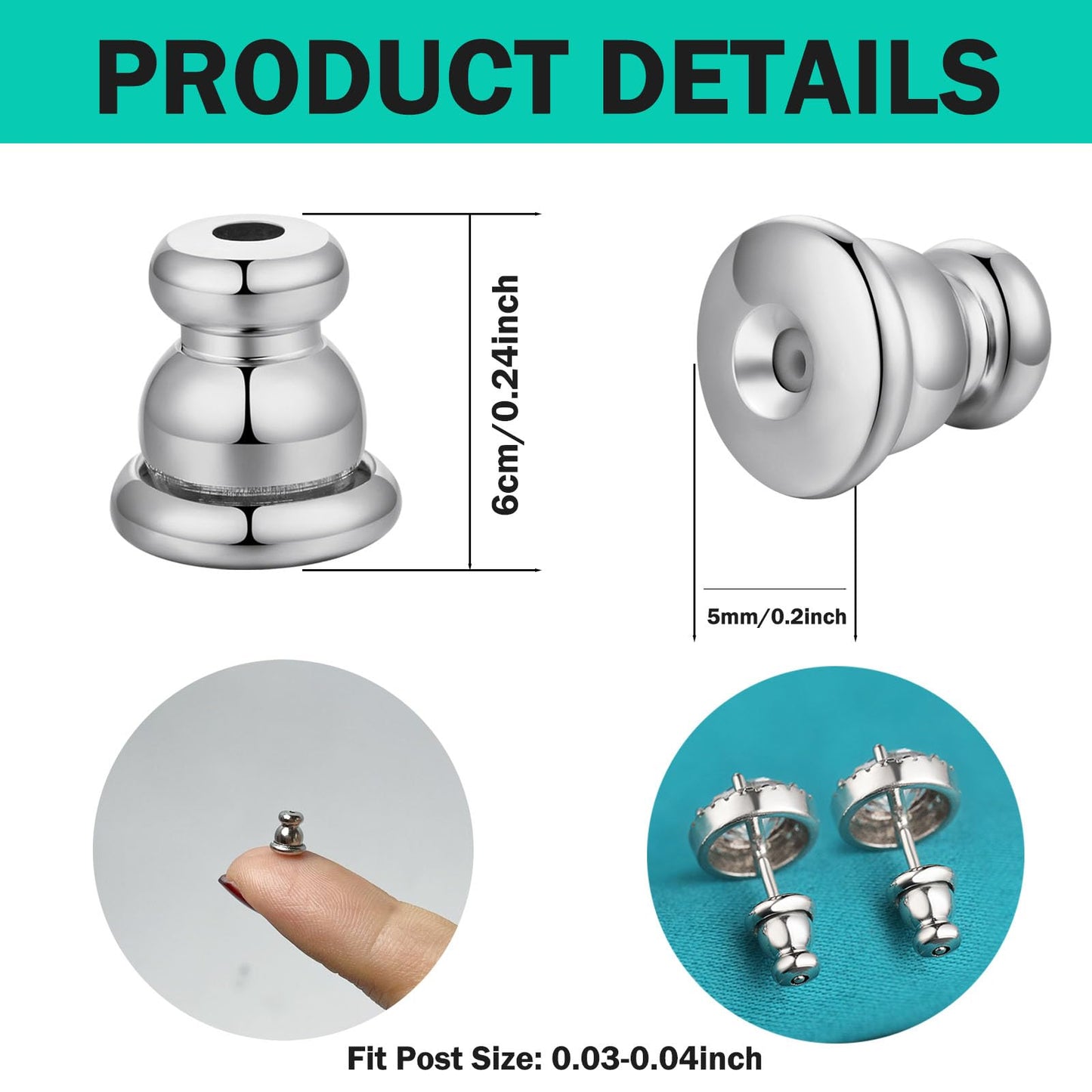 Catinee Earring Backs Replacements,14k Plated White Gold Earrings Back for Studs Secure,Hypoallergenic Earring Backs Apply to Earring Backs for Droopy Ears(6pcs/3pair)