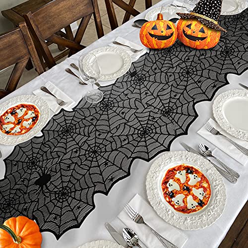 Halloween Table Runner, Black Lace Spider Web Table Runners for Halloween Table Decor, Creepy Table Cloth for Halloween Party Dinner Table Decoration 18 x 72Inch