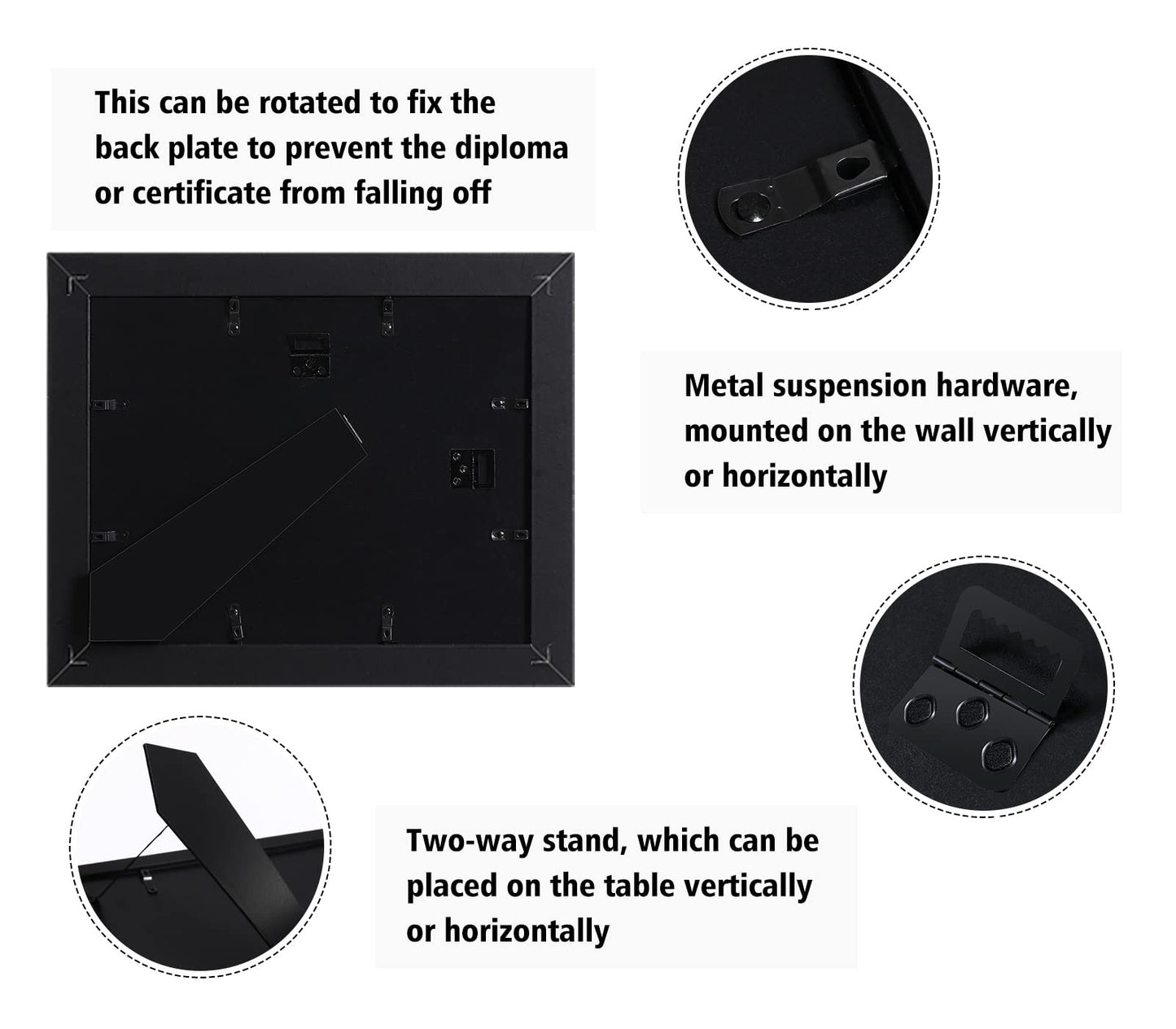 Certificate Frames 8.5 x 11 Black, Fits Diploma 8.5 x 11 with Mat or 11x14 without Mat, Document Degree Picture Award Frame with Glass for Tabletop or Wall Display