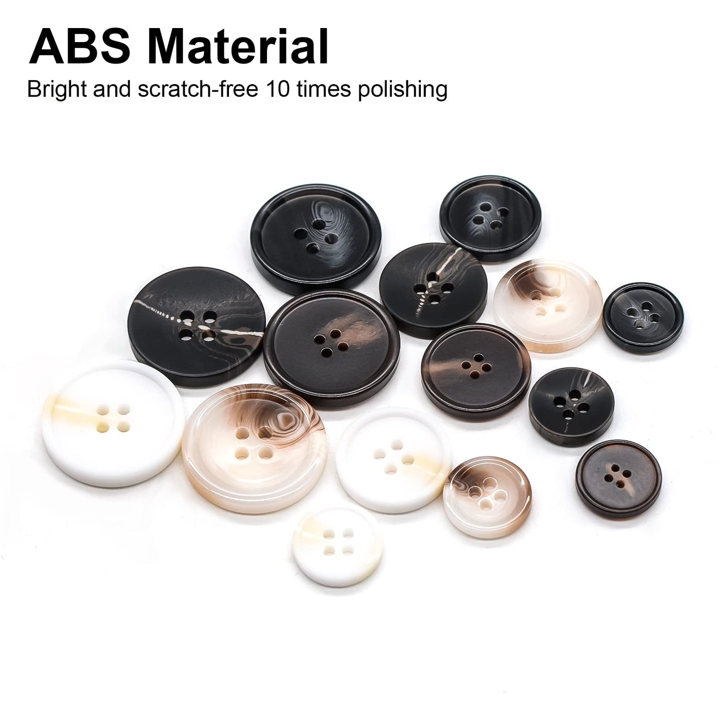 OELFFOW 110Pcs Mixed Sewing Buttons, 4-Hole Craft Round Blazer Buttons, 5 Color 3 Size(15mm,20mm,25mm) Suit Coats Resin Button, Suitable for Variety Clothing Sewing, DIY Craft(White)