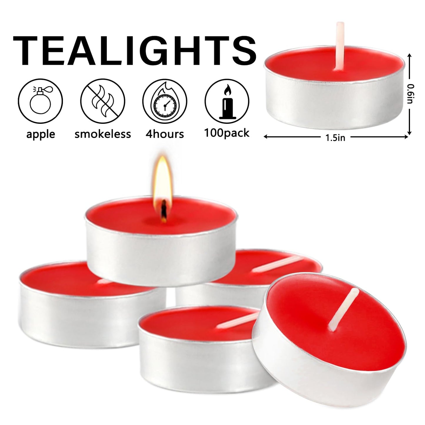Red Scented Tealight Candles - 100 Pack Votive Candles Bulk - Apple Fragrance Tea Light Candle Gift Set for Holiday, Wedding and Home - 4 Hour