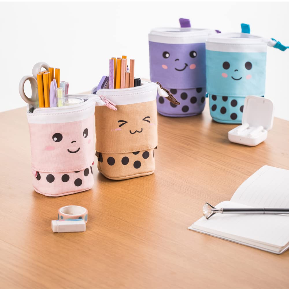 Friinder Telescopic Pencil Bag Pen Holder Pop Up Stationery Case, Stand-up Retractable Transformer Bag Standing Organizer, Great for Christmas Holiday New Year Office Bag(Pink)