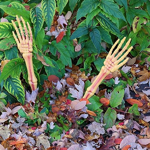 Halloween Skeleton Stakes Decorations, Creepy Hands Arms with Lawn Stakes, Realistic Skeleton Bones for Outdoor Party Yard Lawn Garden Graveyard Haunted House Decor