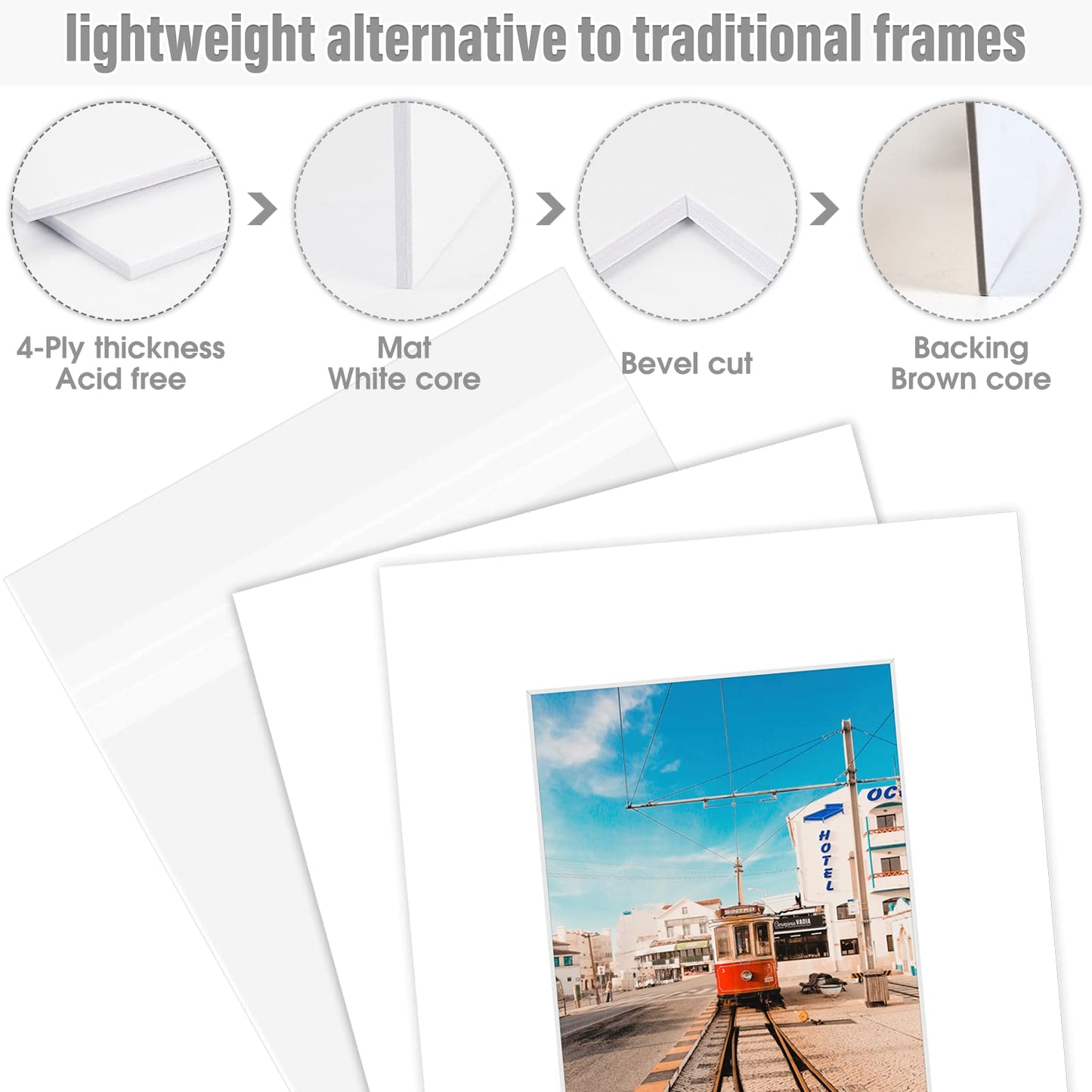 Golden State Art, Pack of 10 White Pre-Cut 8x10 Picture Mat Bevel Cut 4.5x6.5 Opening for 5x7 Photo with White Core Matte Sets Includes 10 High Premier Acid Free Mats & 10 Backing Board & 10 Clear Bag