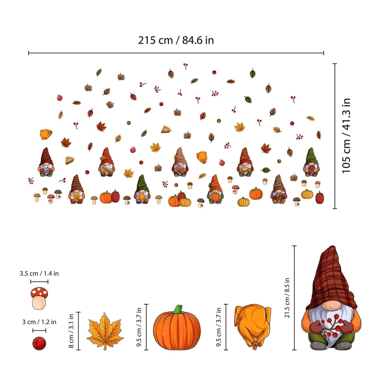 Fall Decor Autumn Window Clings Thanksgiving Decorations Double-Sided Reusable Peel and Stick Removable for Glass Living Room Nursery Room Home Office Thanksgiving Gnomes 102 Pieces