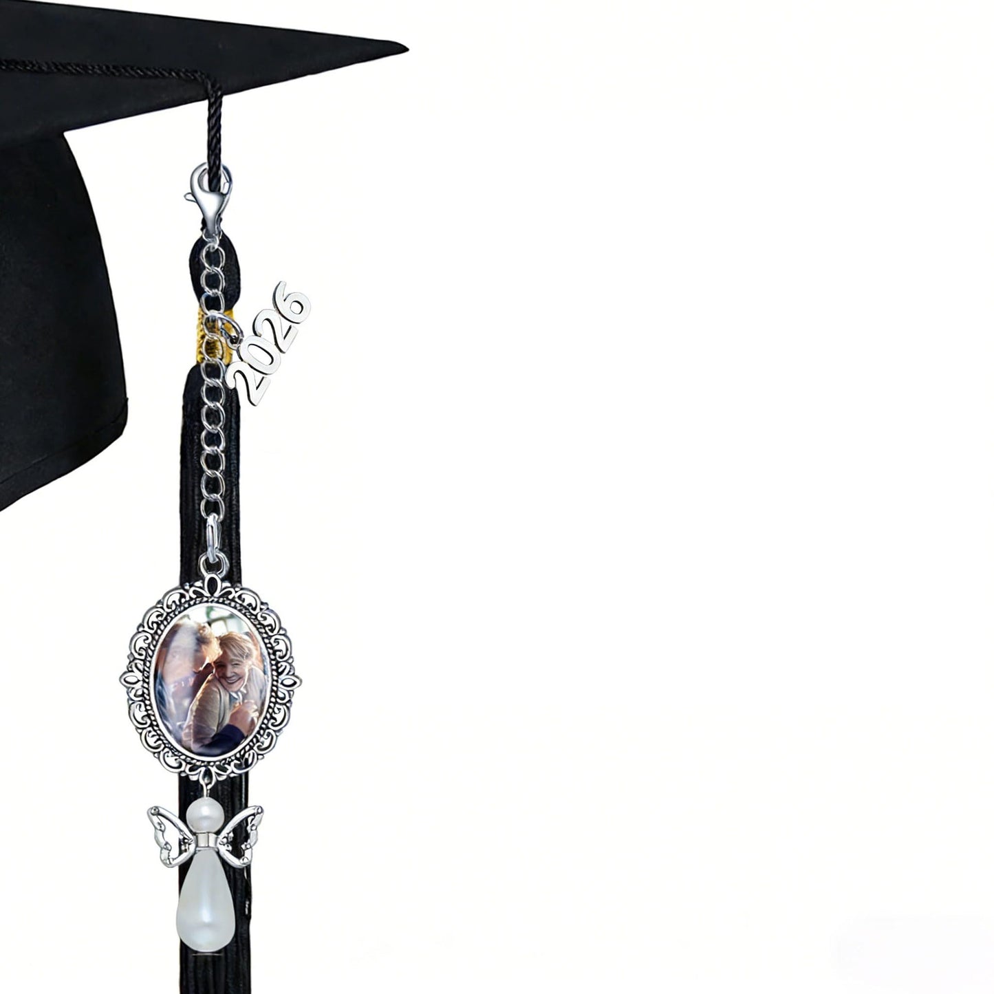 ARHTF 2026 Graduate Memorial Photo Charm Tassel Memorial Class of 2026 Graduation DIY Mortarboard Decoration for Cap and Gown Ceremony (Silver 2026 Charm)
