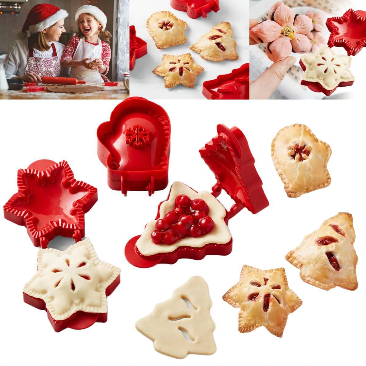 Dough Presser Pocket Pie Molds, Party Potluck Hand Pie Molds, Hand Pie Molds, Apple, Pumpkin And Acorn Shapes 3-Piece (Christmas Mince Pie Mold)