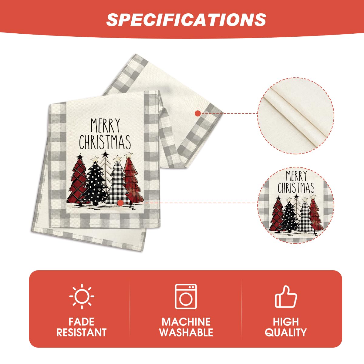 Waterclor Grey Buffalo Plaid Christmas Trees Merry Xmas Table Runner, Seasonal Winter Holiday Kitchen Dining Table Decoration for Indoor Outdoor Home Party Decor 13 x 72 Inch