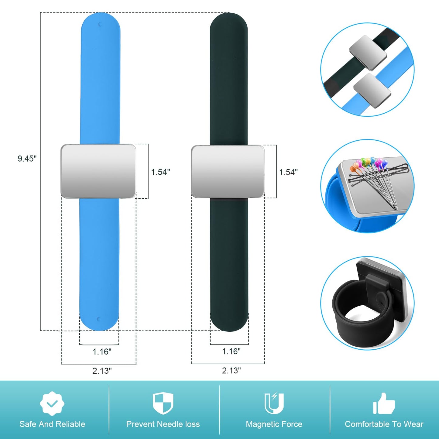 ICNOW 216 PCS Sewing Pin Cushion Kit, Needle Cushion, 2 Magnetic Wrist Pincushion with 200 Straight Sewing Pins, 10 Sewing Clips, 2 Seam Rippers and 1 Sewing Scissor, Sewing Products for DIY