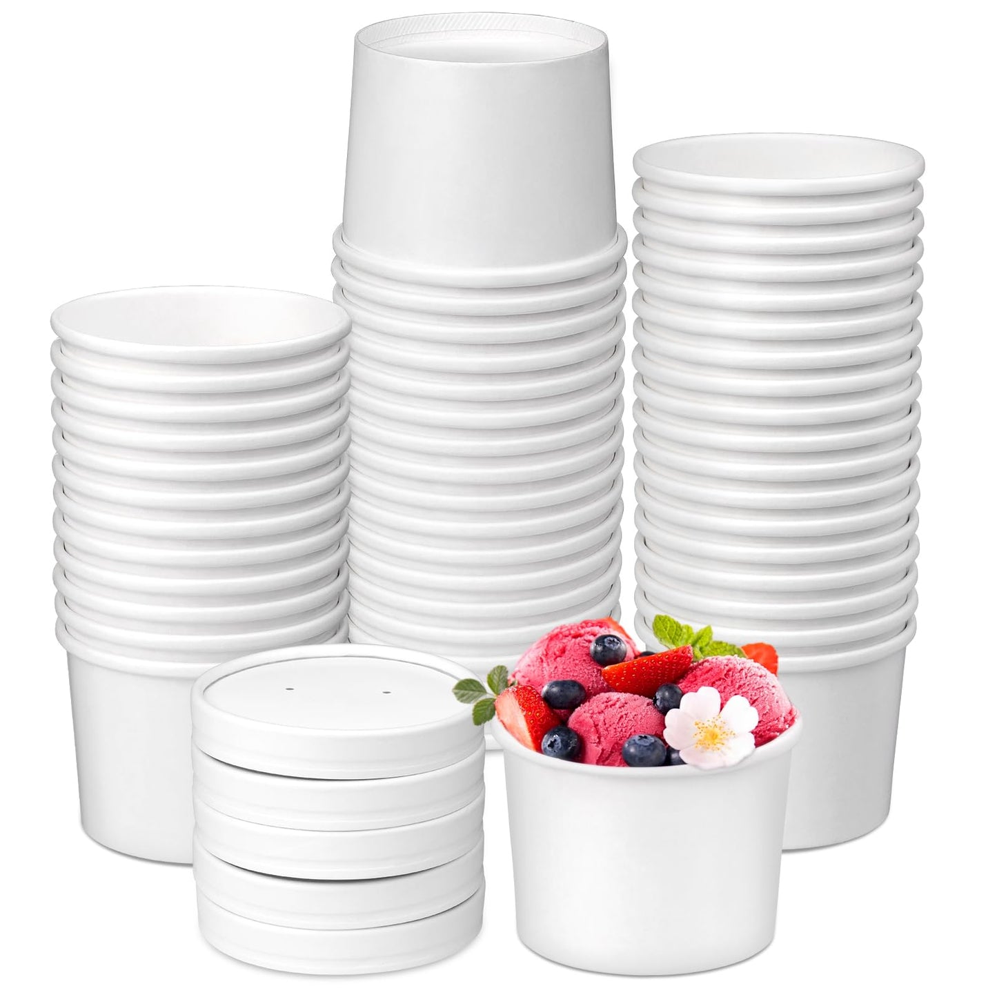 12 oz 50 Pack Paper Soup Containers with Lids, Disposable Food Cups, Soup Cups Paper Ice Cream Cup, Dessert Cup, Yogurt Ice Cream Containers. Great For Restaurants, Take Outs, or To-Go Lunch
