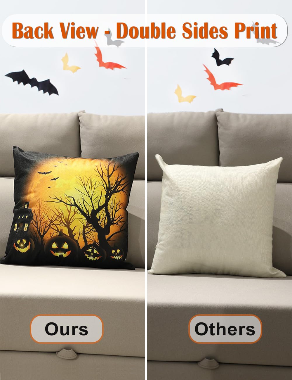 Halloween Decorations Set Of 4 Double-Sided Print Pillow Covers 20" x 20", with 8 Cute Halloween Decor Patterns, Elegant Invisible Zipper, Soft Linen Throw Pillow Covers for Outdoor & Indoor Use