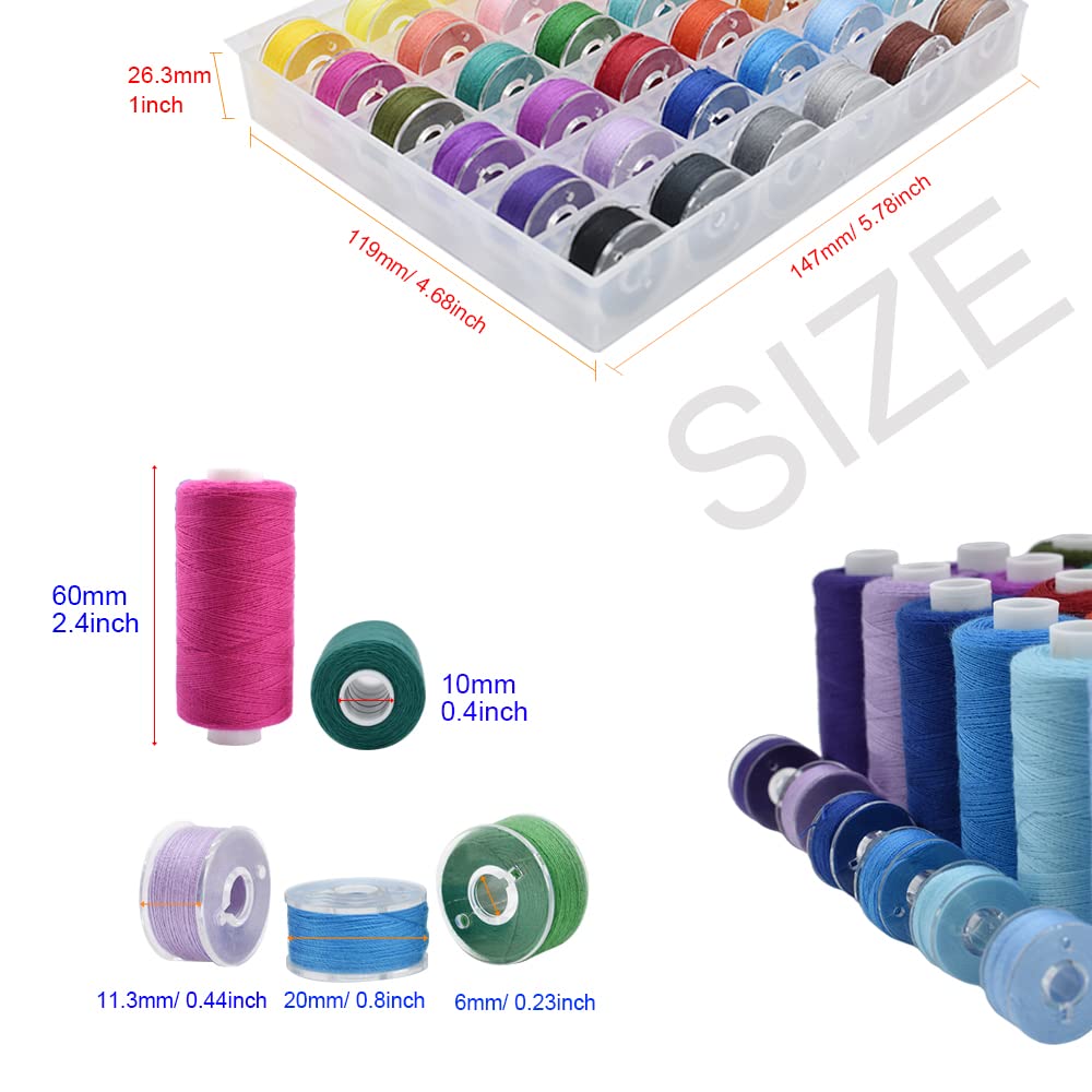 SHRJ 72Pcs Bobbins Sewing Threads Kit, 36 Colors 400 Yards per Polyester Thread Spools Prewound Bobbin with Case for Hand Machine Sewing, Emergency and Travel, DIY and Home