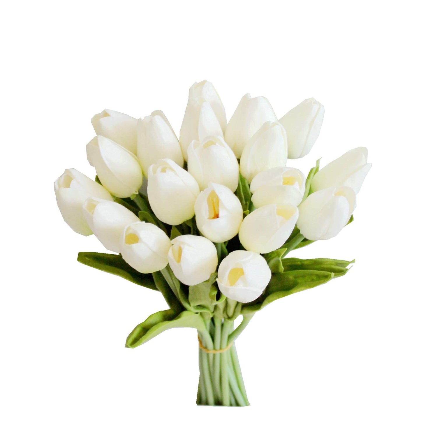 Mandy's White Artificial Tulips Flowers Centerpiece, 13.5" Lifelike PU Fake Floral Stems 20pcs for Kitchen Island & Dining Table, Spring Decor for Easter