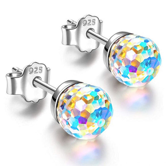 Austrian Crystal Earrings for Women 8MM Austrian Crystal Disco Ball Earrings for Women Disco Earrings Iridescent Earrings Crystals Stud Earrings Hypoallergenic Earrings Disco Jewelry for Women