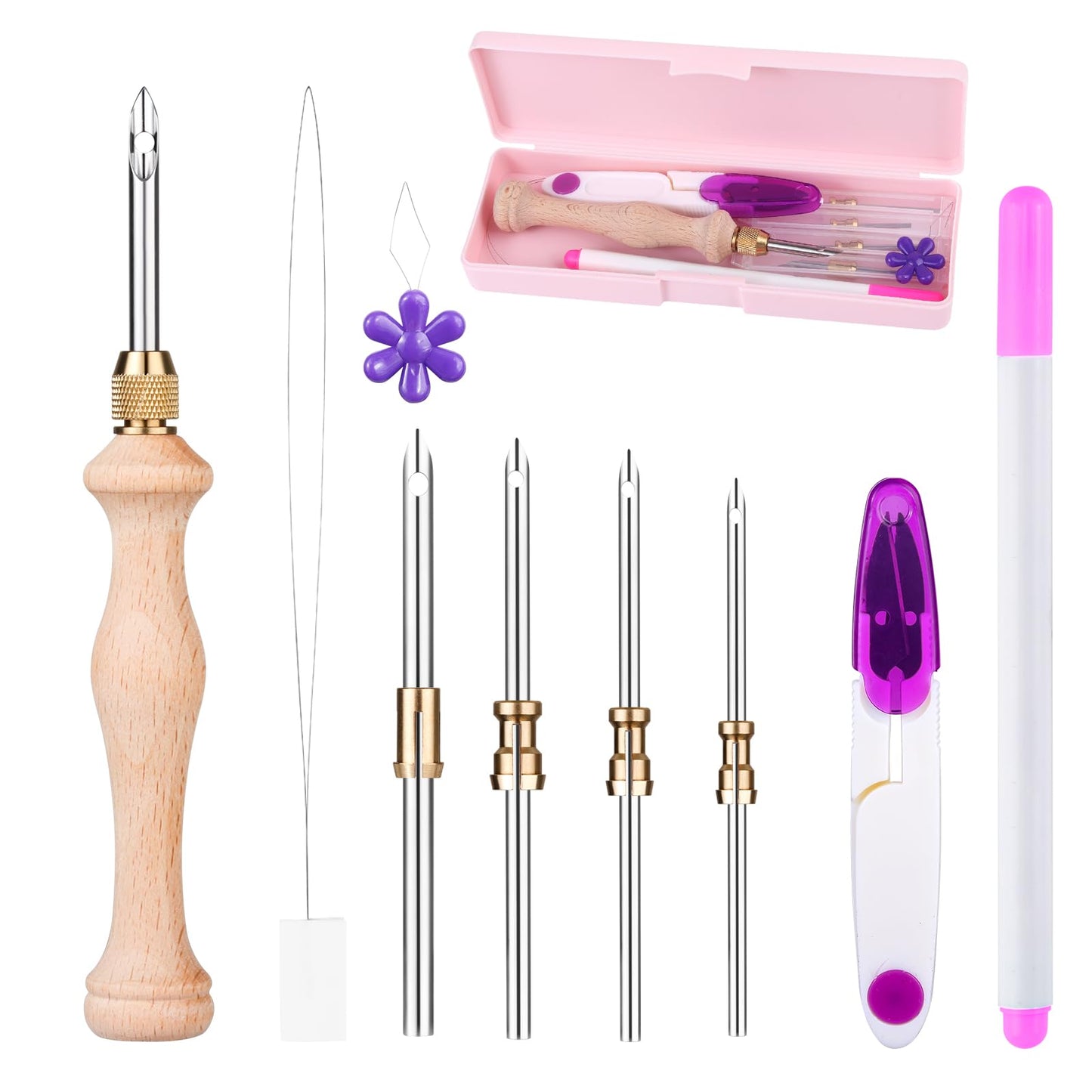 Punch Needle Kit with Storage Box,Adjustable Punch Needle Tool with 5 Different Metal Needles,Embroidery Punch Needle Set Adults Beginner for DIY Craft,Perfect for Decoration and Gifts