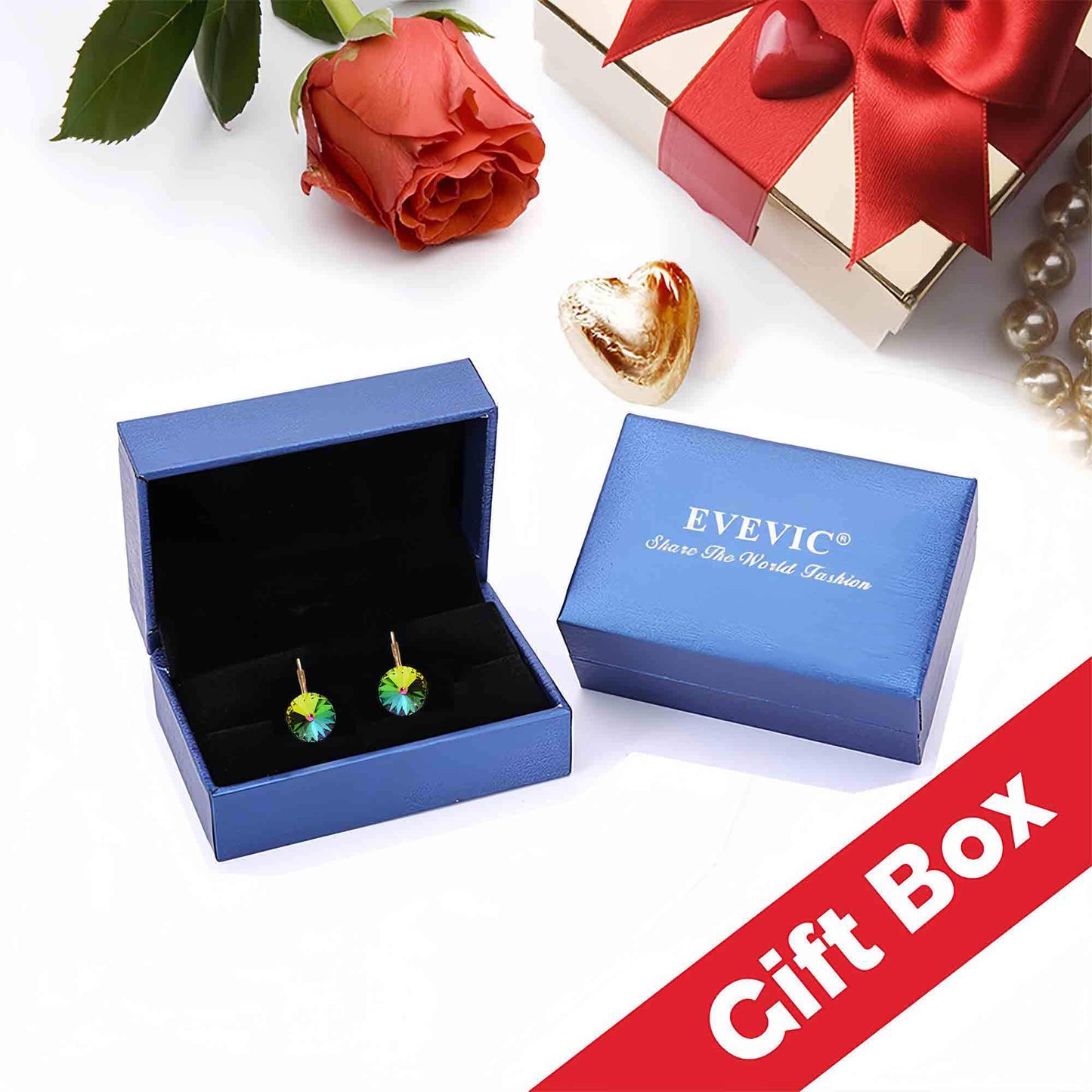 Austrian Crystal Round Drop Earrings for Women 14K Gold Plated Hypoallergenic Leverback Hoop Earrings (Rainbow)