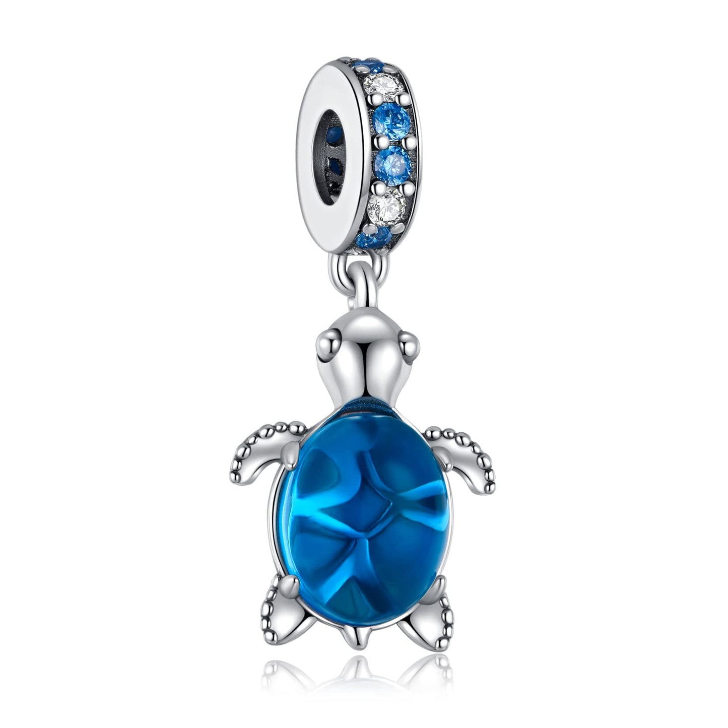 Alstade Blue Cute Sea Turtle Dangle Charm 925 Sterling Silver Charms fits Bracelets and Necklace Pendant Bead Charms Jewelry Present for Women Family Friends