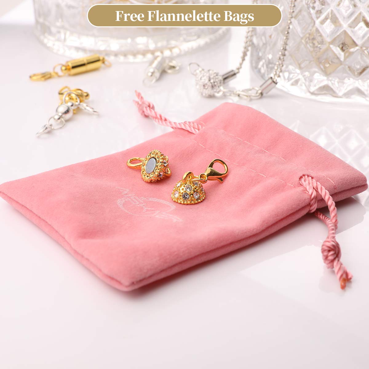 Aiskaer 16 Pcs Magnetic Lobster Clasps for Jewelry Necklace Bracelet, Rhinestone Ball and Cylindrical + Ball Tone Lobster Clasp