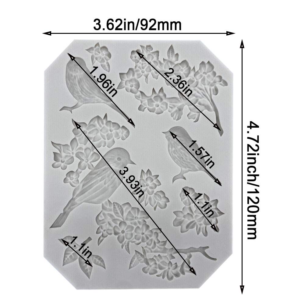 5 Pack Butterfly Rose Flower Stems Birds Blossoms Silicone Fondant Mold, for Making Chocolate Fondant Jelly Polymer Clay Soap Crafting DIY Projects and Cake Decoration