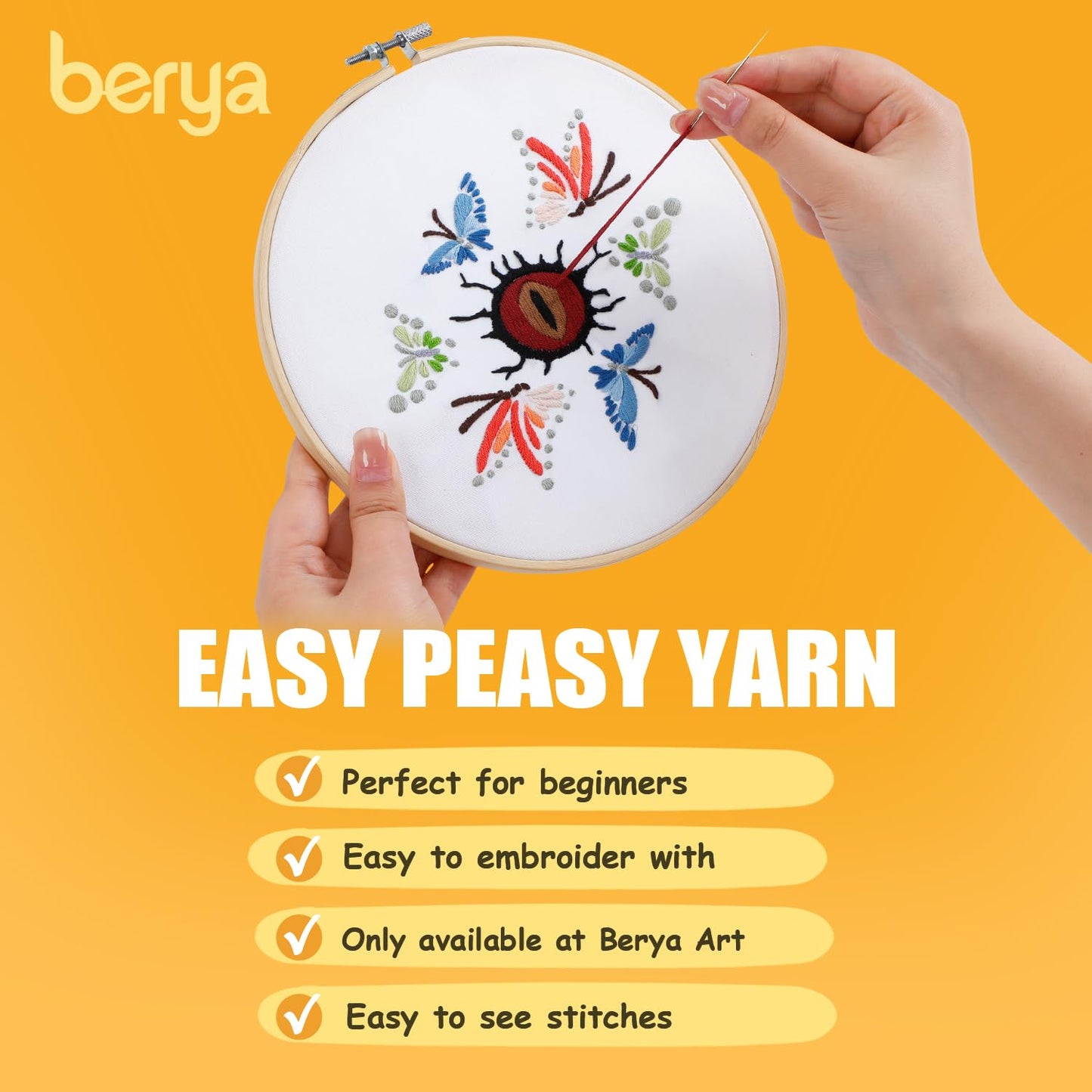 Embroidery Kit for Adult Beginners, Butterfly Embroidery Kit with Step-by-Step Instructions and Video,Printed Cloth,7.87" Hoop, Display Stand,Color Threads,Threader & Needles for Craft Lover(BED002)