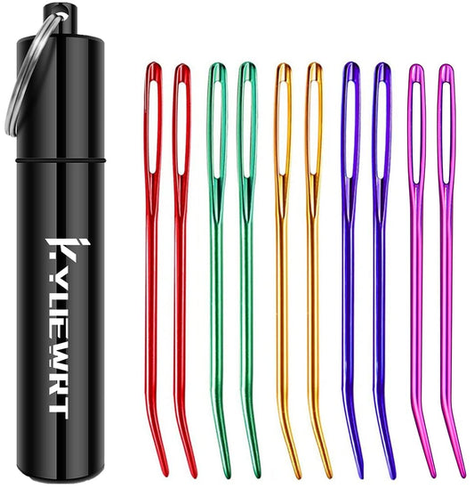 KYUEWRT 10Pcs Yarn Darning Tapestry Needle,Large Big Eye Weaving Needle Bent Needles with Aluminum Storage Tube