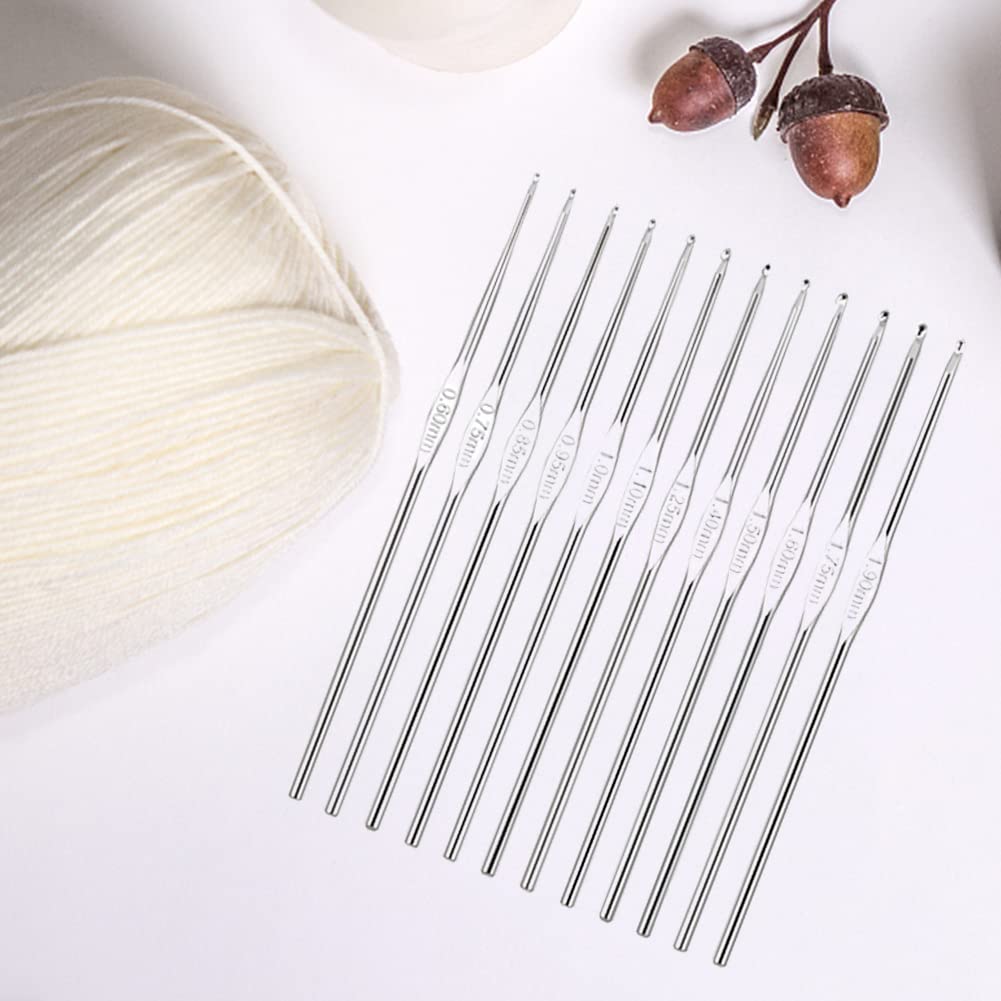 Small Size Crochet Hook Stainless Steel Crochet Needles QLRFFLJOY 12 pcs Metal Crochet Hooks (0.6mm - 1.9mm) Embroidery Thread Knitting Weaving Tool DIY Lace Yarn Crochet Needle
