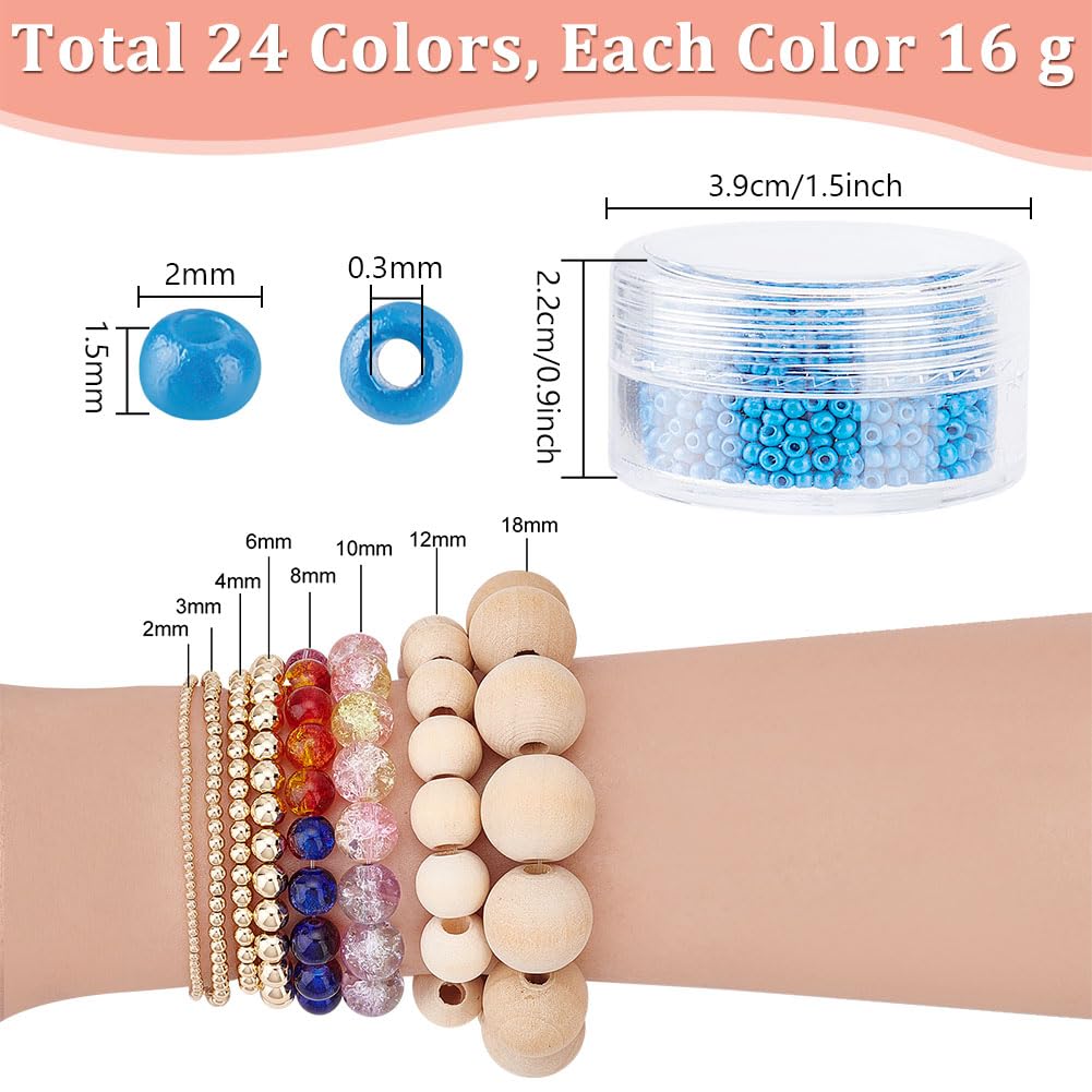 PH PandaHall 24000 Pcs 11/0 Multicolor Beading Glass Seed Beads 24 Colors 2mm Round Pony Bead Mini Spacer Beads with Container Box for Earring Bracelet Necklace Jewelry DIY Craft Making