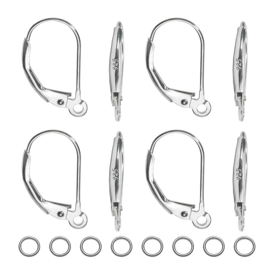 TOAOB 8pcs 925 Sterling Silver Leverback French Earring Hooks Hypoallergenic Dangle Earwire Findings 16x9mm with Jump Rings for Jewelry Making