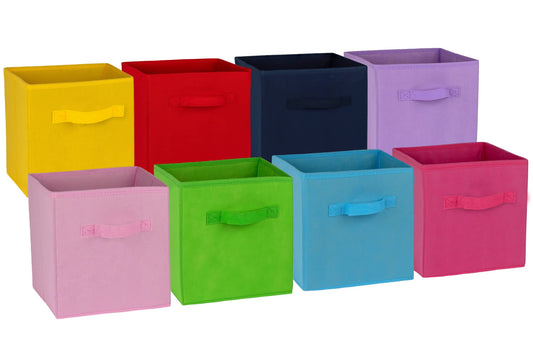 Klozenet 11 inch cube storage bins 8-pack, Multi Colored for Home, Kids Room, Nursery and Playroom, Closet and Toys Organization (colorful)