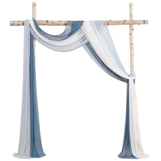 Wedding Arch Draping Fabric 3 Panels 20Ft Chiffon Fabric Drapes Arbor Drapery Wedding Ceremony Reception Swag Decorations (Dusty Blue +Powder Blue +White)