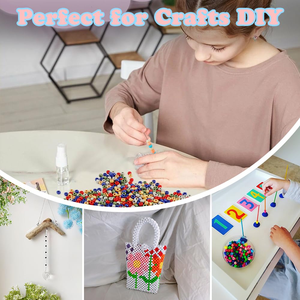 QPIXVB 1100pcs Multicolor Pony Beads, 6x9mm Plastic Cylindrical Craft Beads for Bracelets, Hair Braids, Jewelry Making