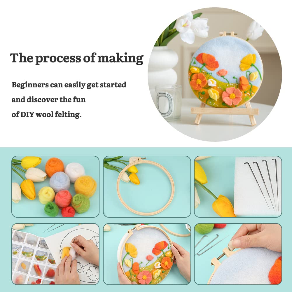 Mayboos Needle Felt Starter Set, Includes Wool Bag, Felting Needles, Foam Pad, Felt Cloth & Instructions, Pastoral Style Kit for Home Decoration