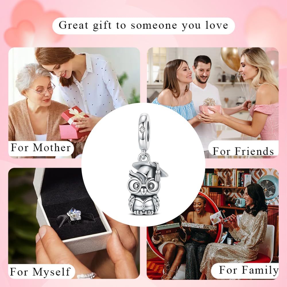 KEQ 2026 Graduation Cap Charms for Pandora Bracelets Necklace 925 Sterling Silver Bead for Daughter Granddaughter Graduation Pedant with 5A Cubic BBF Christmas Gift (Graduation Owl Cap)