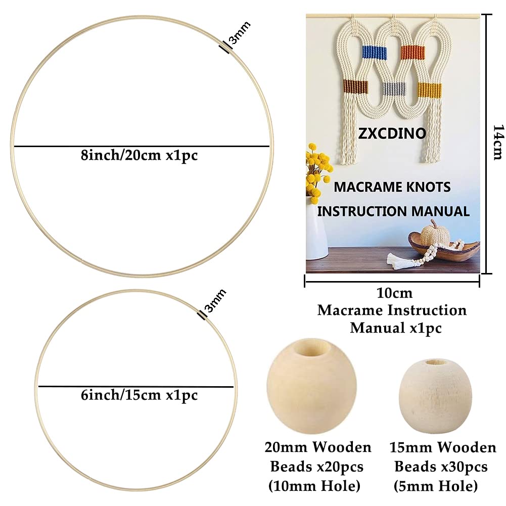 ZXCDINO 119pcs Macrame Kits for Starter 3mm x 109Yards Natural Cotton Macrame Cord with 100pcs Wooden Beads,10pcs Wooden Rings,Wooden Sticks,Metal Rings,S Hooks Macrame Supplies for Plant Hangers