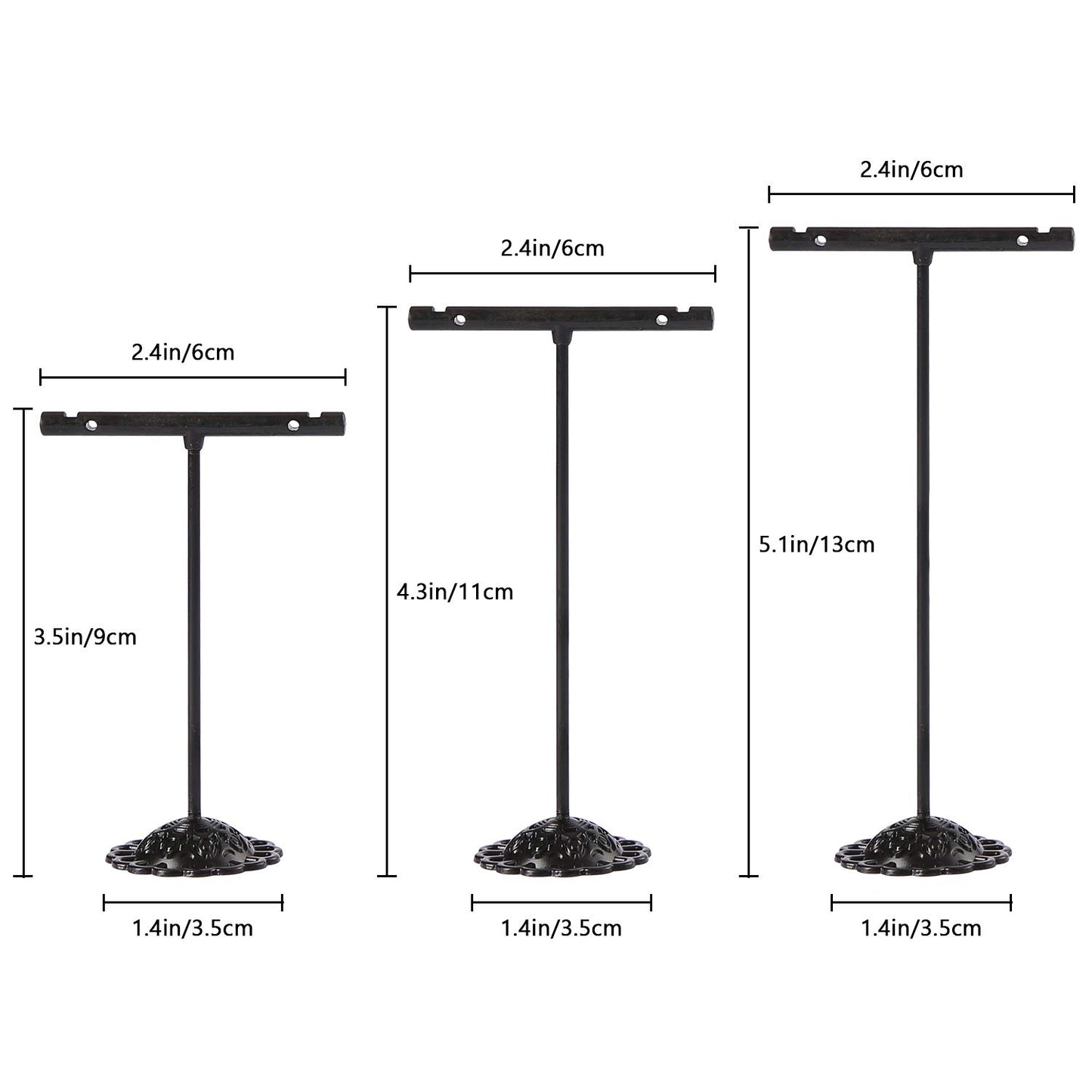 AUTODECO Black Earring T Shape Stand Detachable Metal Earring Display Storage Rack for Photography Jewelry Props Show Closet Retail Store Display 3 Pcs, T Shape