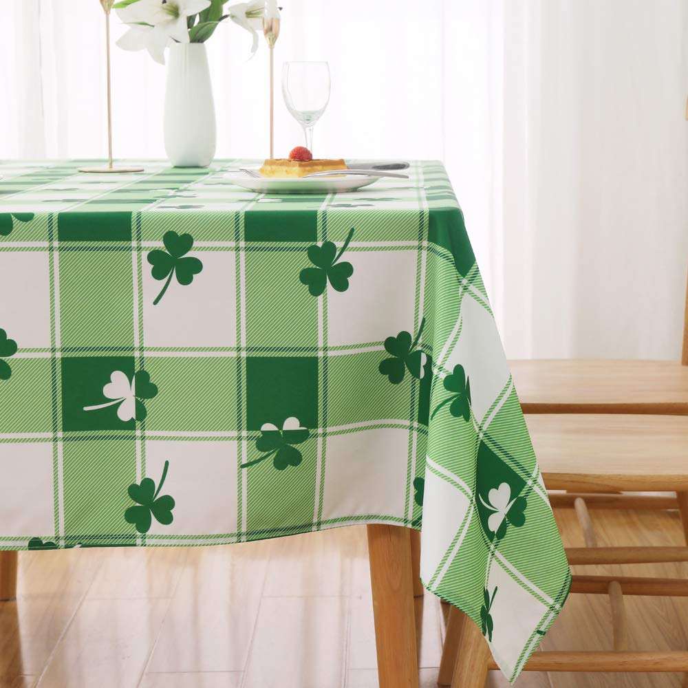 St. Patrick's Day Checkered Rectangle Tablecloth - Waterproof and Washable Holiday Green Shamrock Table Cloth Decorative Table Cover for Outdoor, Indoor Party Dining Room, 60 x 84 Inch