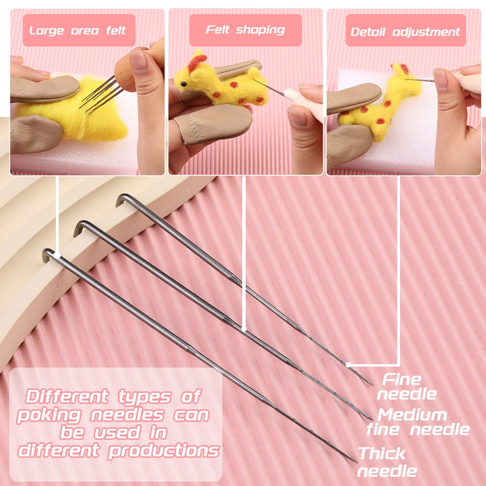 Needle Felting Tools, Needle Felting Supplies, Needle Felting Kit with 3 Size 30Pcs Needles Felting Needles,Wooden Handle, Finger Cots, Perfect for DIY Felting Wool Projects