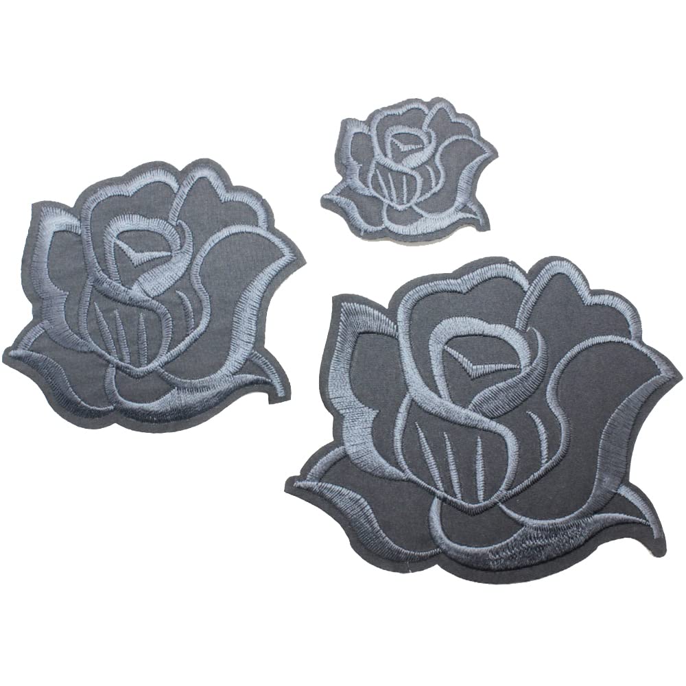 U-Sky Iron on Flower Patches, Embroidery Flower Iron-on Appliques for Clothing Backpacks Jeans Jackets (Deep Gray-3D)