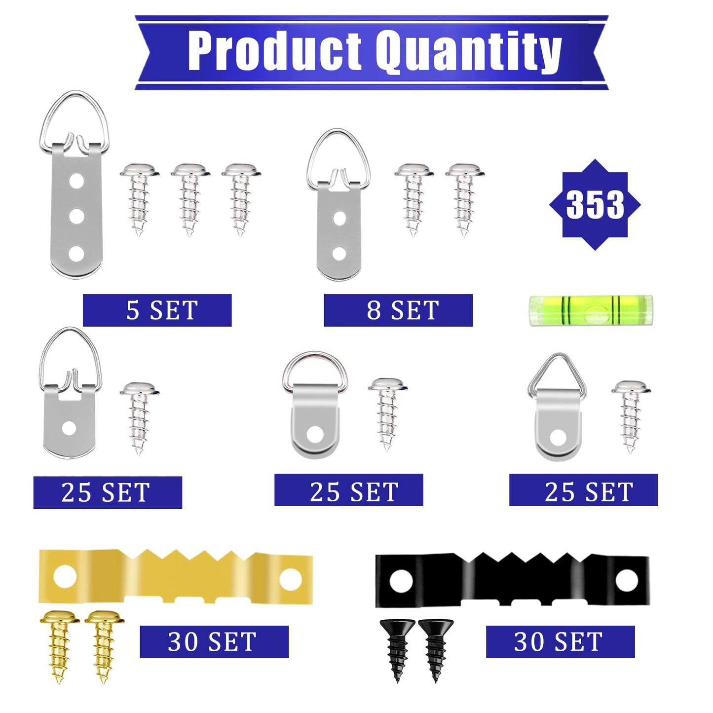 353PCS Picture Hanging Kit,Picture Hangers Heavy Duty Picture Hanging Hooks with Screws,Picture Frame Hooks Heavy Duty Picture Framing Supplies Kit for Picture Hanging(7 Types)