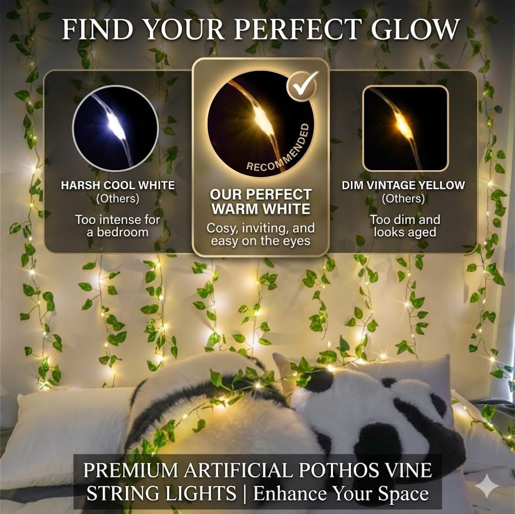 suddus Vine with Fairy Lights Battery Operated, 33ft100 LED Pothos String Lights with Remote, Leaf Lights for Bedroom, Room, Wall, Garden, Party, Wedding Dorm Decor(Warm White)
