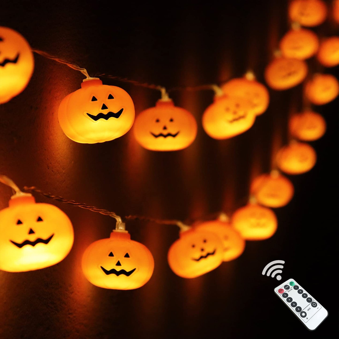 Runleo Halloween Pumpkin String Lights, 30 LED 16.4 FT 8 Modes Timer 3D Waterproof Orange Jack-O-Lantern Battery Operated Decorative Twinkle Lights for Indoor Bedroom Camper Decor Party Decorations