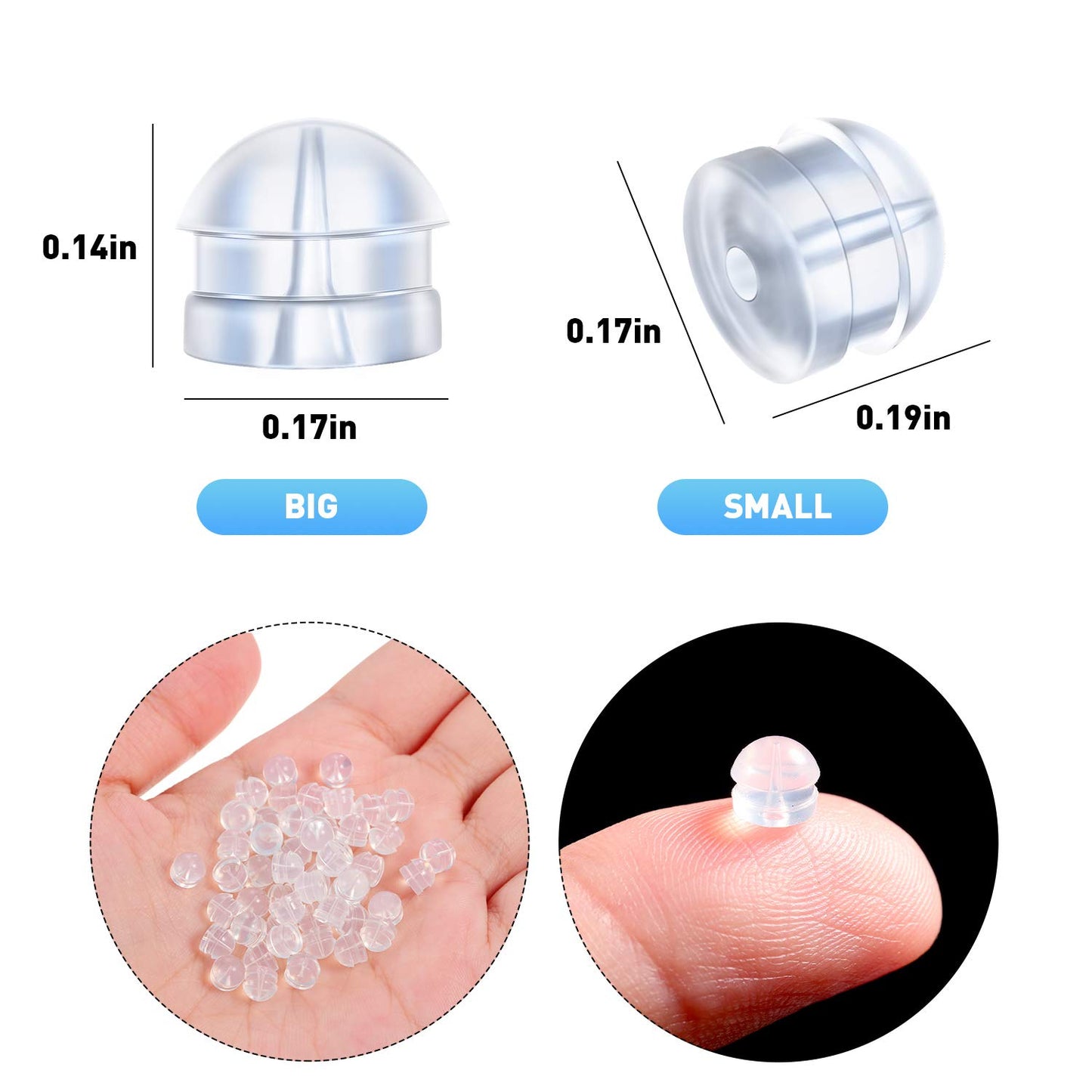100 Pieces Clear Earring Backs Hamburger Shaped Safety Backs Secure Locking Silicone Earring Backs Stopper for Jewelry Accessories Supplies, 2 Sizes