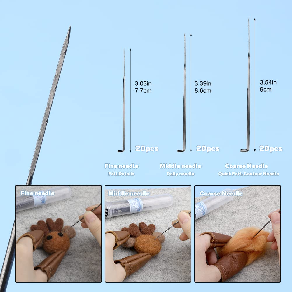 Needle Felting Kits, Felting Needle Tools with 8"x10" Wool Felting Mat,Leather Finger Guards for Any Felting