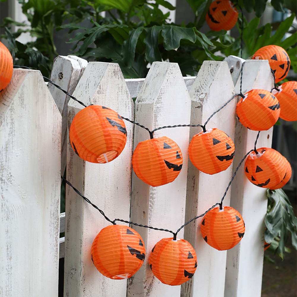 GOOTHY Halloween Pumpkin Lantern String Lights, 8.5Ft Halloween Orange Decorative String Lights with 10 Mini Jack-O- Lanterns Pumpkins, Plug in Outdoor Halloween Lantern Lights for Party Patio Garden