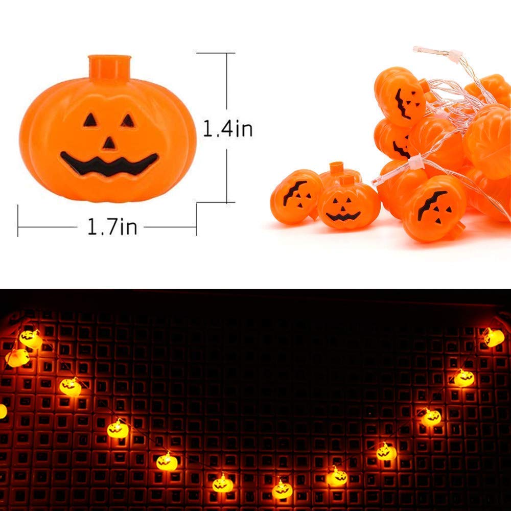 KAILEDI Halloween Lights, 20 LED Pumpkin String Lights 9.8 Feet Halloween Decor, 2 Modes Steady and Flickering Lights for Indoor, Outdoor, Festival, Party, Holiday, Halloween Decorations