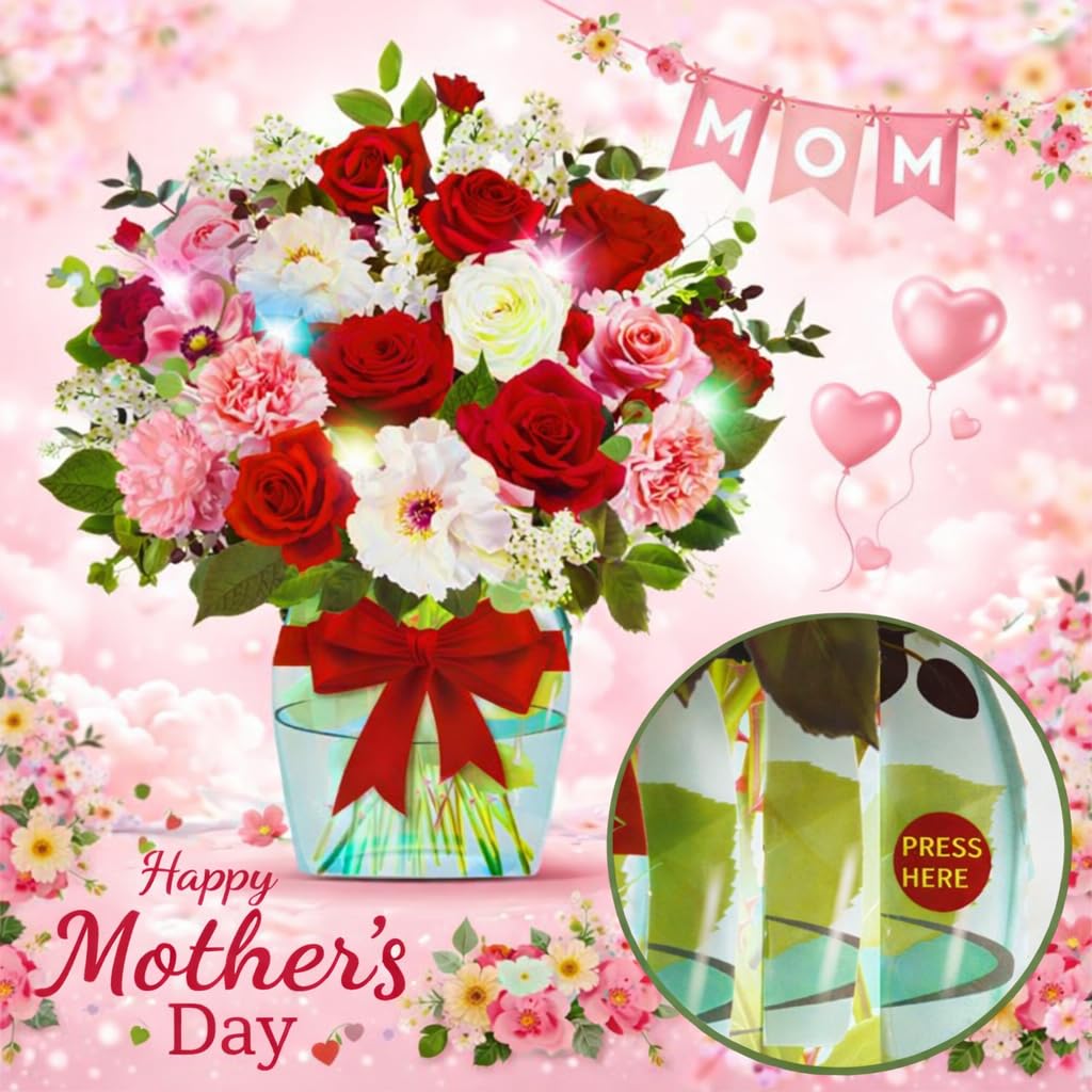 APOTODITO Rose Card with Music and Light, Mothers Day Card with Roses, Flower Bouquet 3D Gift Card, Mothers Day Gifts for Women Mom Wife(Rose)