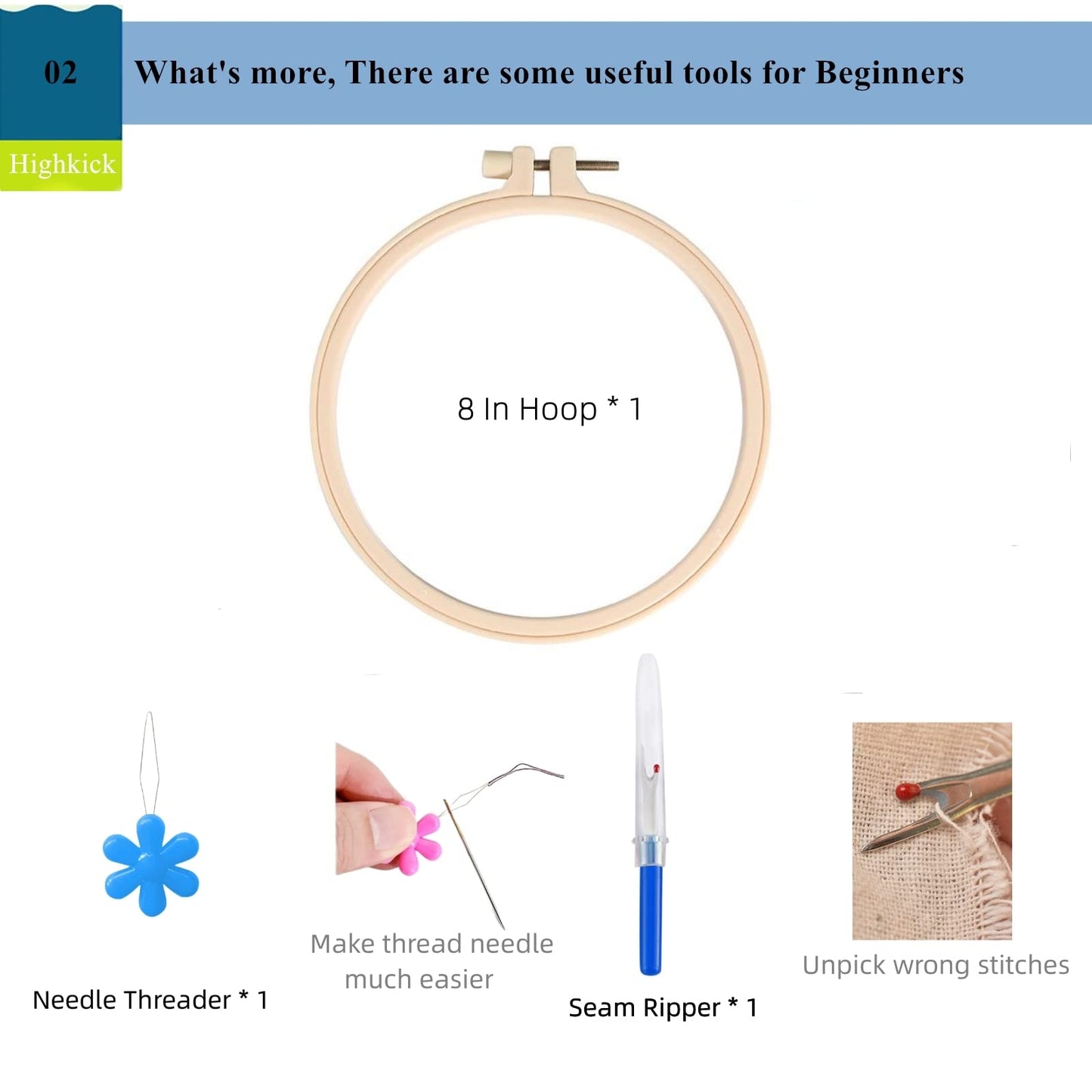 Embroidery Starter Kits for Adults Beginners with Stamped Pattern, Embroidery Floss + Needles + Hoop, Cactus Series, 3 Pack
