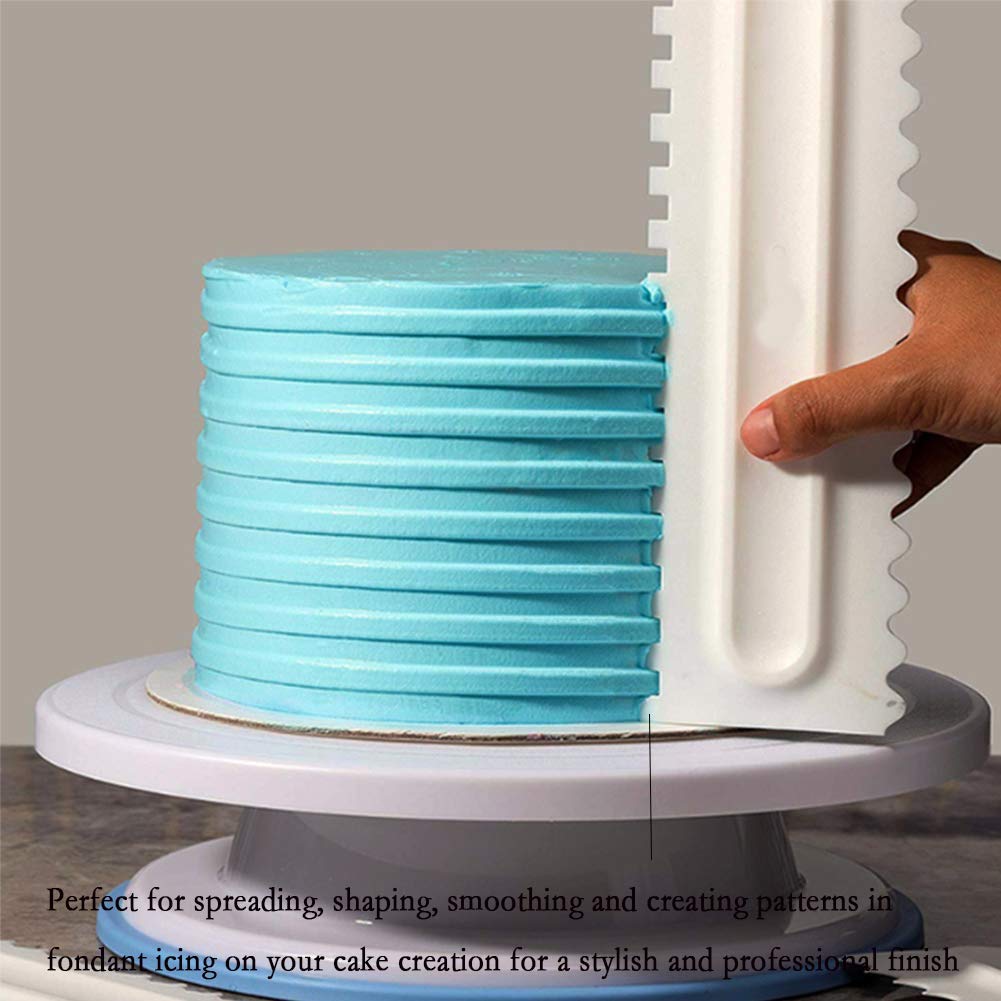 Antallcky Decorating Comb and Icing Smoother Set of 4 Pack Decorating Mousse Butter Cream Cake Edge Tools, Plastic Sawtooth Cake Scraper Polisher 8 Design Textures-White